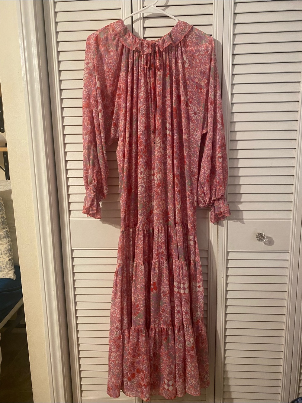 We The Free Pink Floral Tiered Long Sleeve Maxi Dress